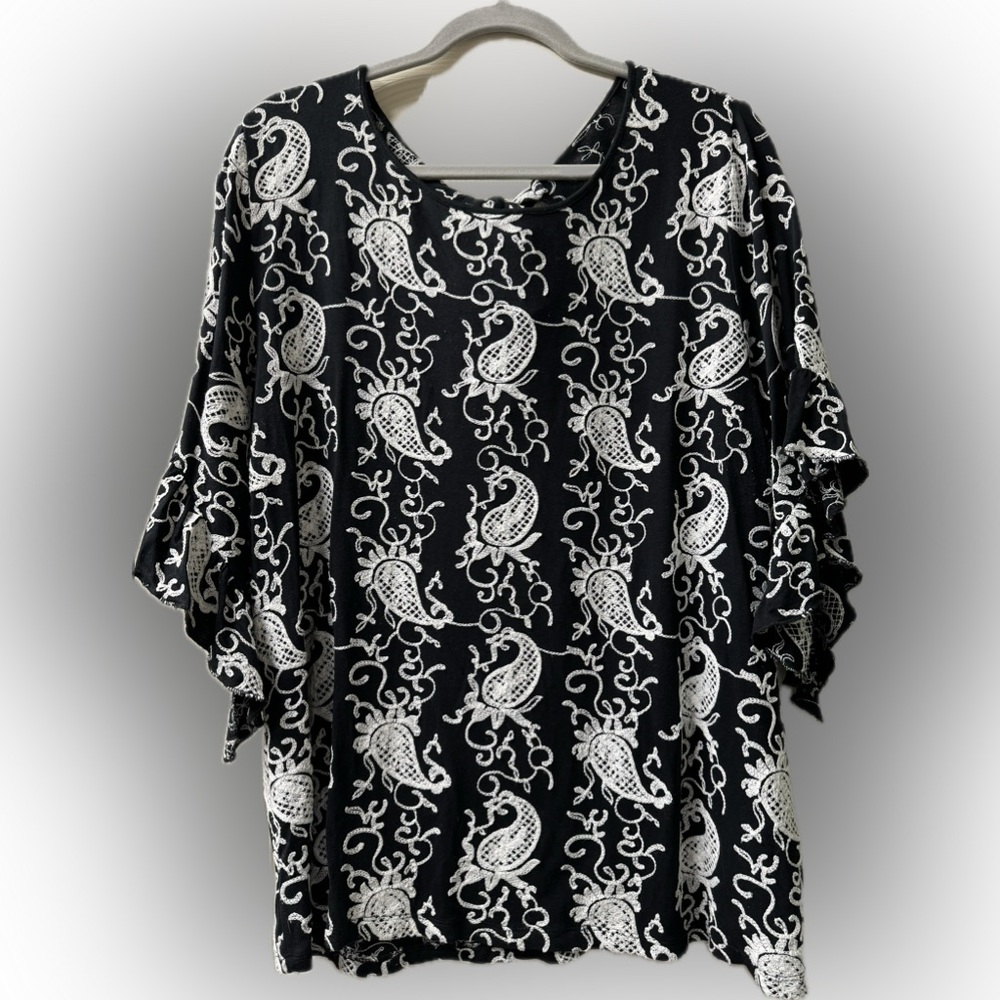 Women’s Embroidered Blouse | Size 2X, Rayon-Spandex Blend